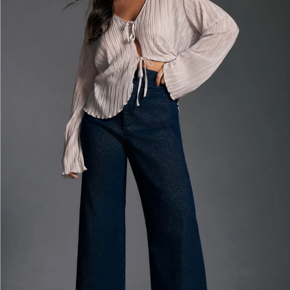 Anthropologie Colette High Rise Sparkle Wide Leg Crop Jeans